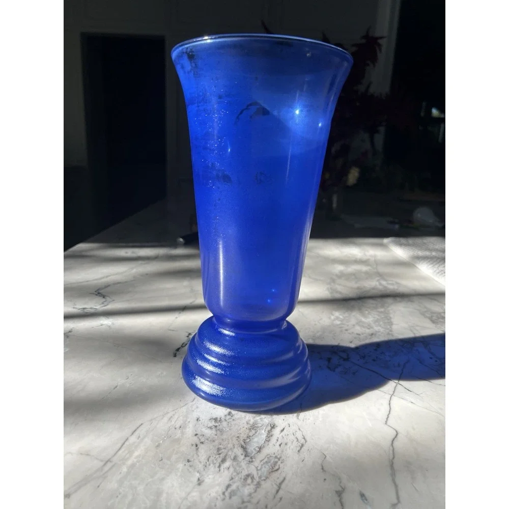 Handblown Cobalt Blue Vase 3 Ring‎ Spool Stem Base 10